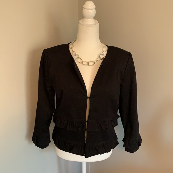 IMNYC Isaac Mizrahi Black 3/4 sleeve double ruffle jacket - Picture 3 of 6